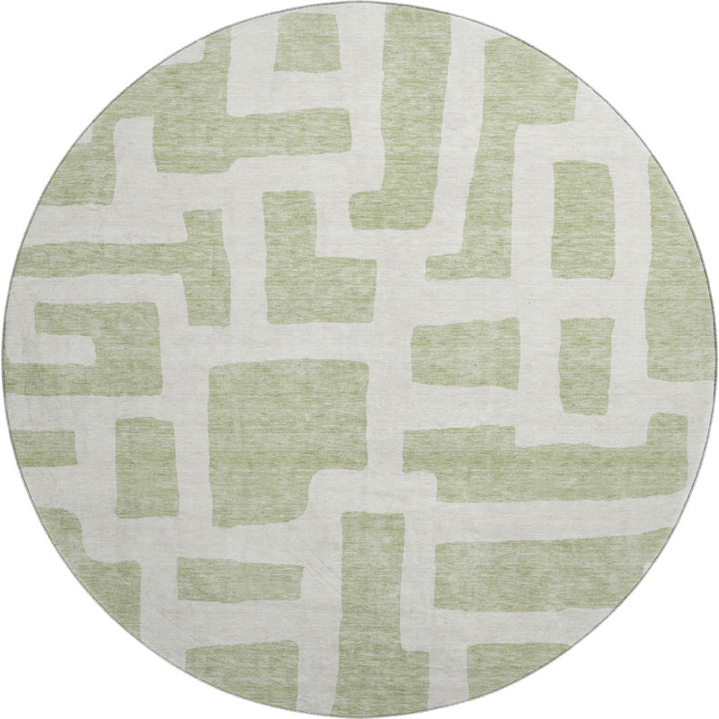 Premium Machine Washable Prisco Aloe Rug, Round 8'