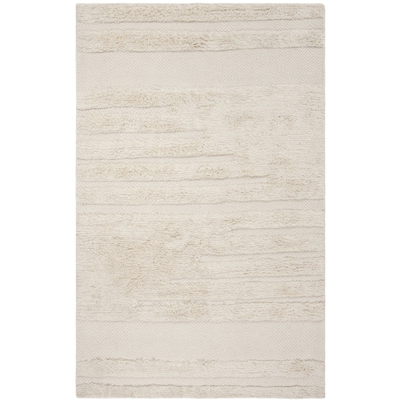 Tapis ivoire en laine / coton noué à la main Inelda, Rectangle 3 pi x 5 pi