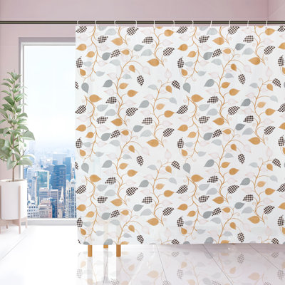 Rideau de douche imperméable en PEVA 72" x 72" à motif floral et feuilles, avec aimants et crochets