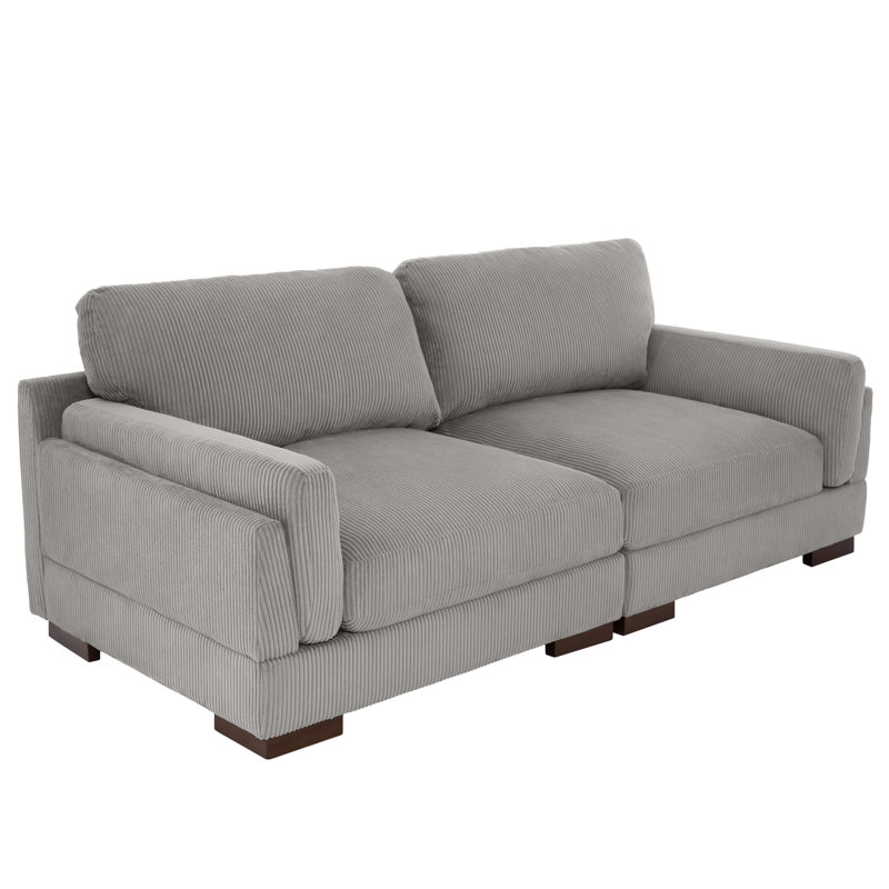 Corduroy Upholstered 2 Seat Arm Sofa, Light Gray Corduroy