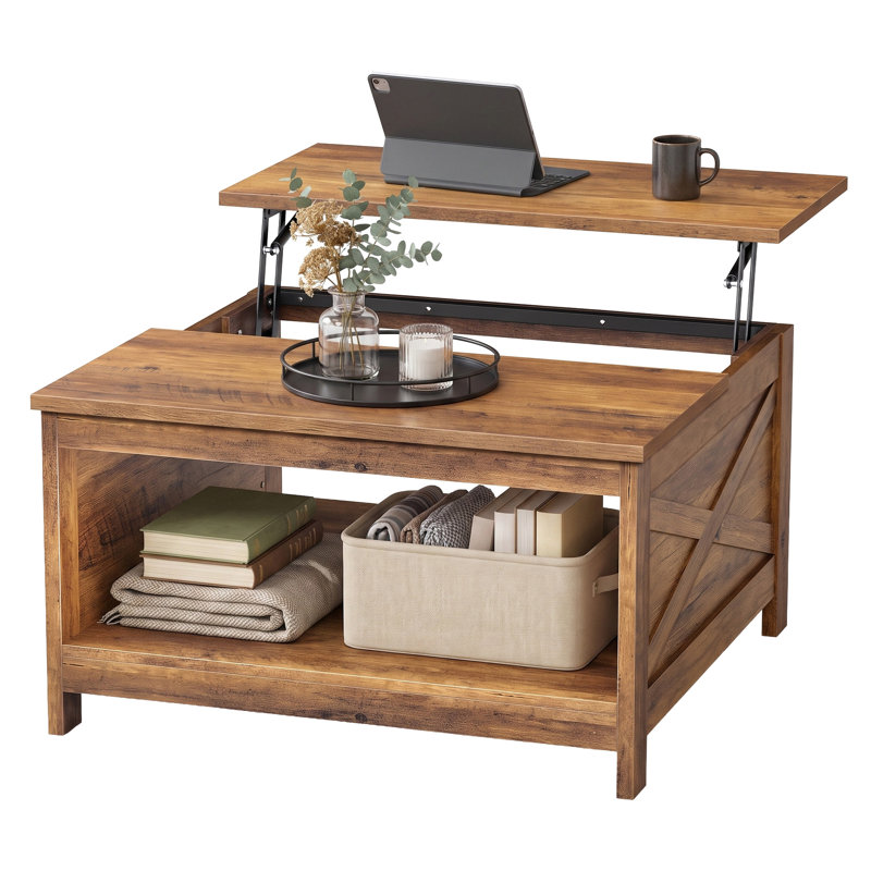 Table basse à plateau relevable Farmhouse, Noyer, Open cubby
