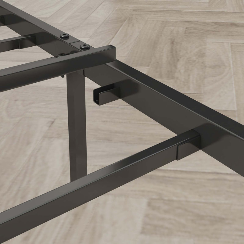  Lit plateforme tapissier en métal avec station de charge, Double, Gris clair