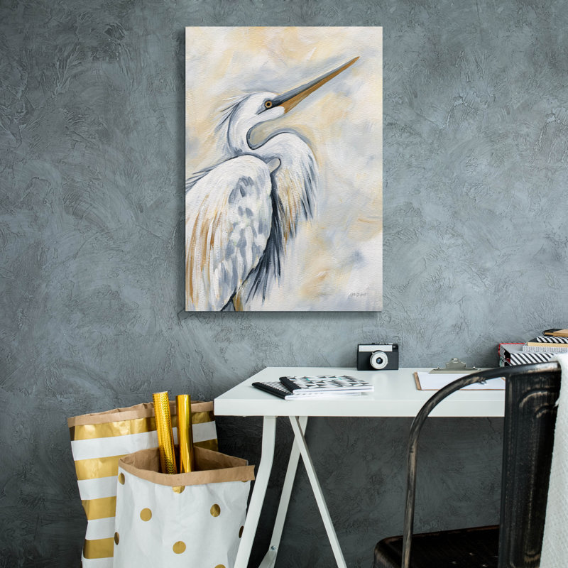 «White Egret» par Yvette St. Amant, art mural sur toile, 18 po x 26 po, H 26 po x l 18 po x P 0,75 po