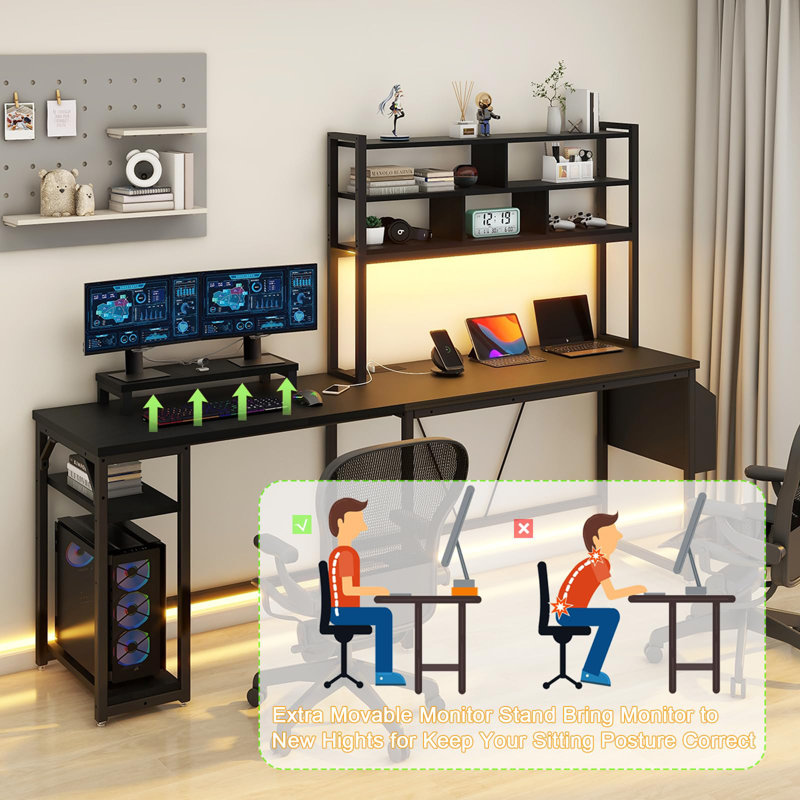 Letrell L-Shaped Computer Desk with Power Outlet, Black