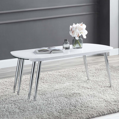 Table basse Patina, finition blanche et chrome