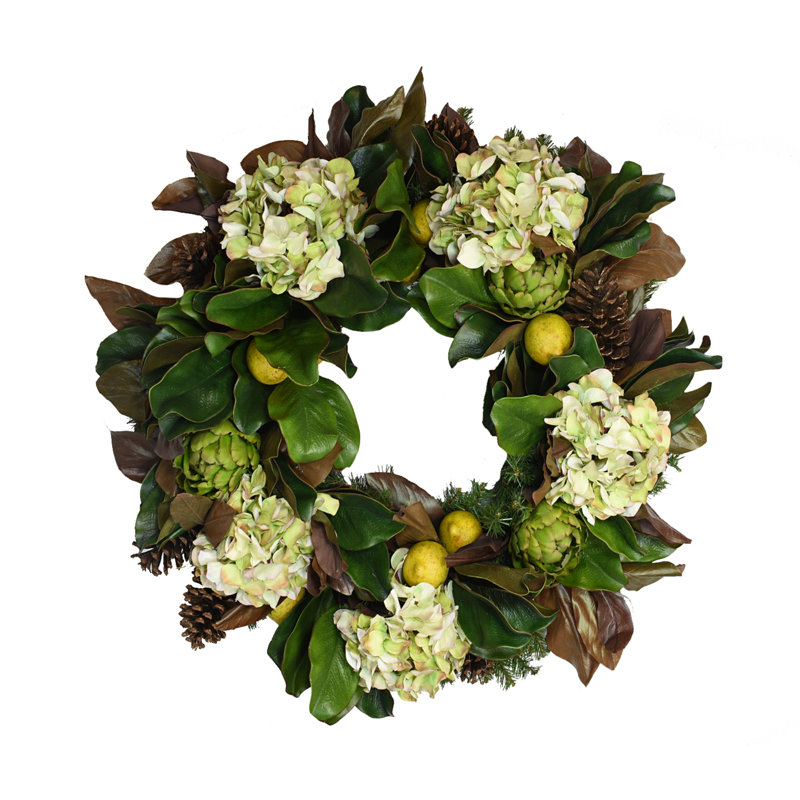 Hortensia artichaut et magnolia citron, Vert