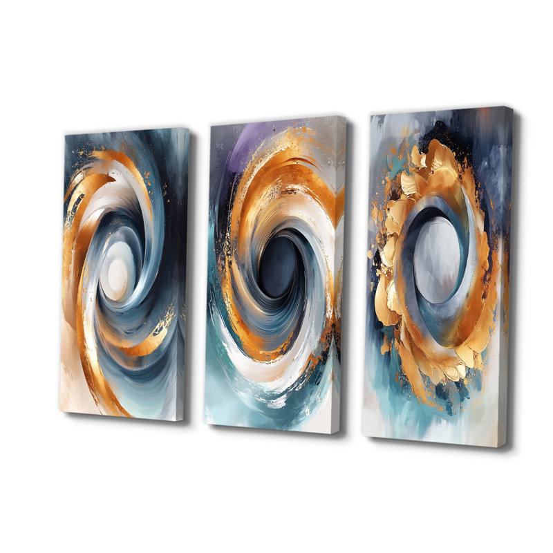 Vortex fractal I - Collection de 3 grands panneaux muraux modernes, Toile tendue, H 28 po x l 36 po, Ne s’applique pas