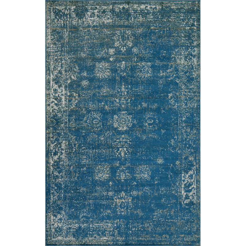 Tapis oriental bleu Brandt, Rectangle 5 pi 1 po x 8 pi
