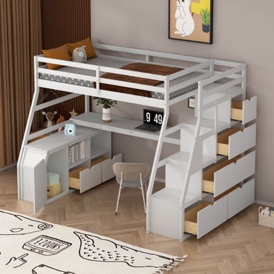 Lit mezzanine avec rangement et escalier Heiki
