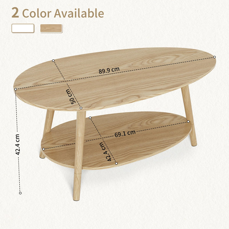 Oval Coffee Table,2 Tier Storage Coffee Table,for Living Room, Natural, Natural