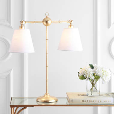 Charlton Home® Pinkham White Table Desk Lamp 21 H Brass Base