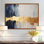 Waves Of Joy Minimal Nova - bleu et or I - peinture abstraite, art mural