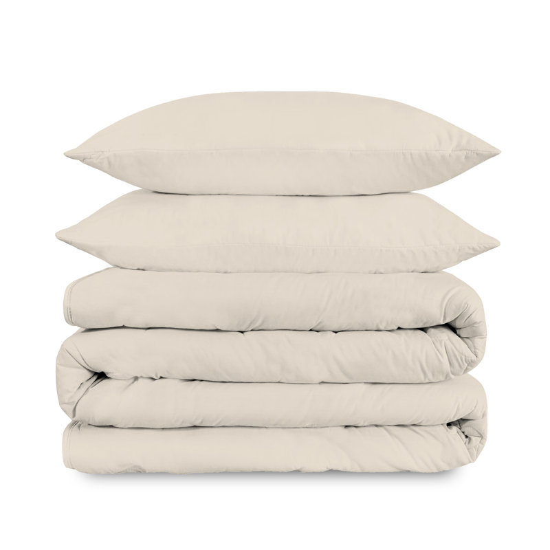 100% Cotton 400TC Cool & Crisp Percale Duvet Set, King Duvet Cover + 2 Shams, Ivory