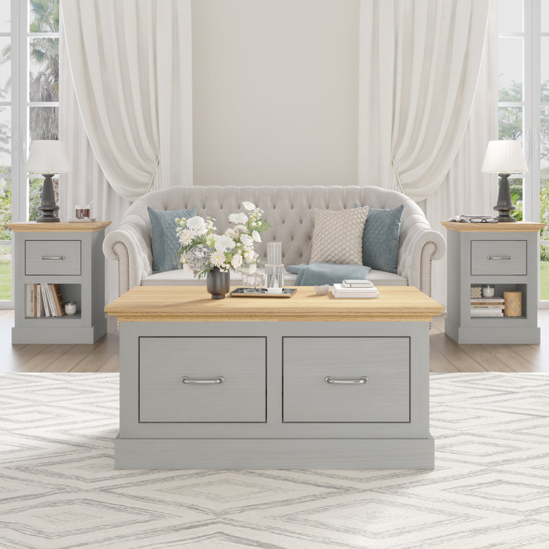 Ivison 35.4" W Coffee Table with 2 Drawers, Gray