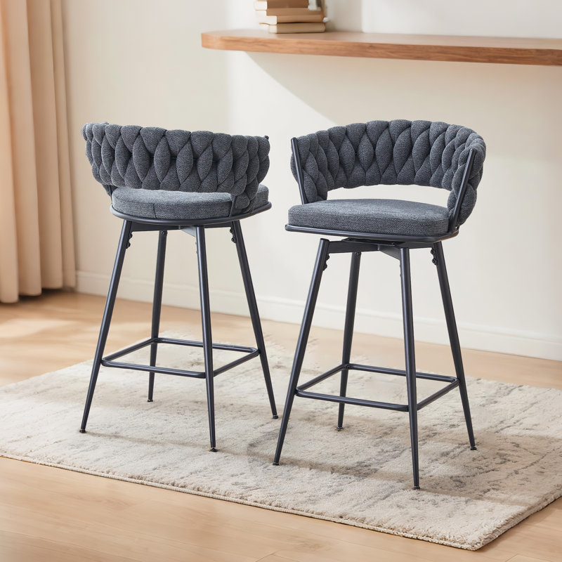 360° Swivel Counter & Bar Stools With Metal Frame, Dark Gray Seat/Black Frame