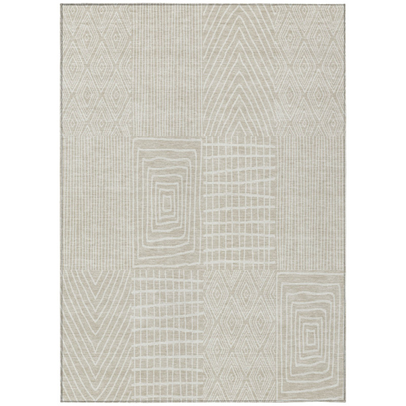 Tapis intérieur / extérieur lavable beige et ivoire HomeRoots 5 pi x 8 pi