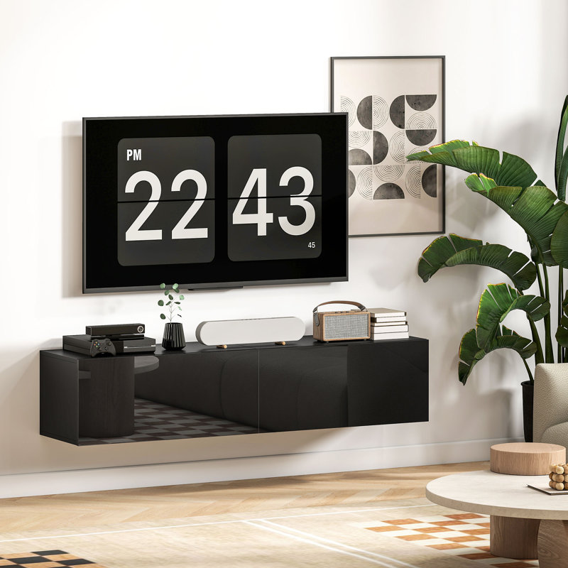 Meuble télé flottant avec rangement pour téléviseurs de 45, 55 et 65 po, Noir