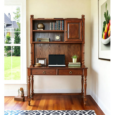 Classic Wooden Writing Desk with Upper Storage Cabinet, Traditional Study Furniture