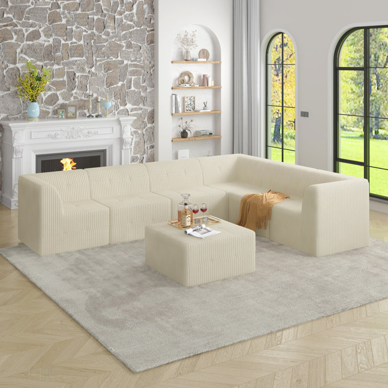 Canapé modulaire en forme de L, canapé modulaire compressé en velours côtelé de style minimaliste moderne