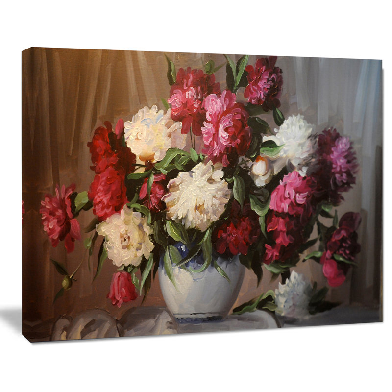 Large Floral Bouquet of Blooming Peonies Wrapped Canvas Art