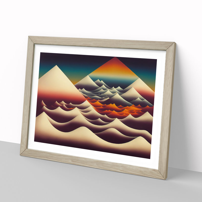 Snazzy Abstract Mountains - Framed Print, 25cm H x 34cm W x 2cm D, Oak