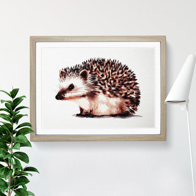 Hedgehog Portrait Vol.1 - Single Picture Frame Painting, 46cm H x 64cm W x 2cm D, Oak