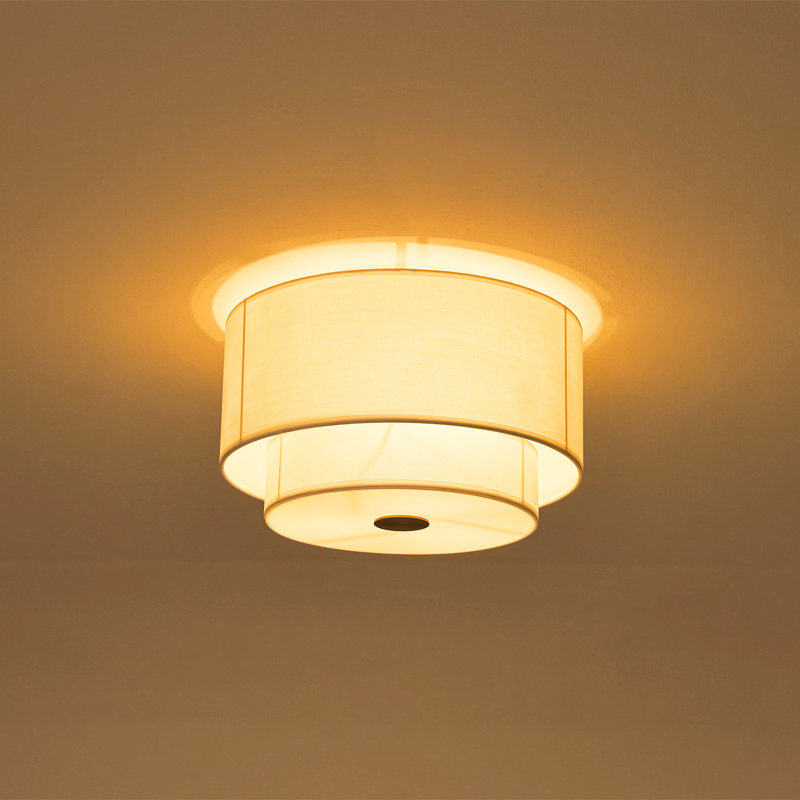 Plafonnier encastré 3 lumières à abat-jour en tissu blanc Aurevane