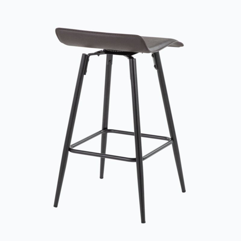 28" Brown Faux Leather and Black Steel Counter Stools, Set of 2