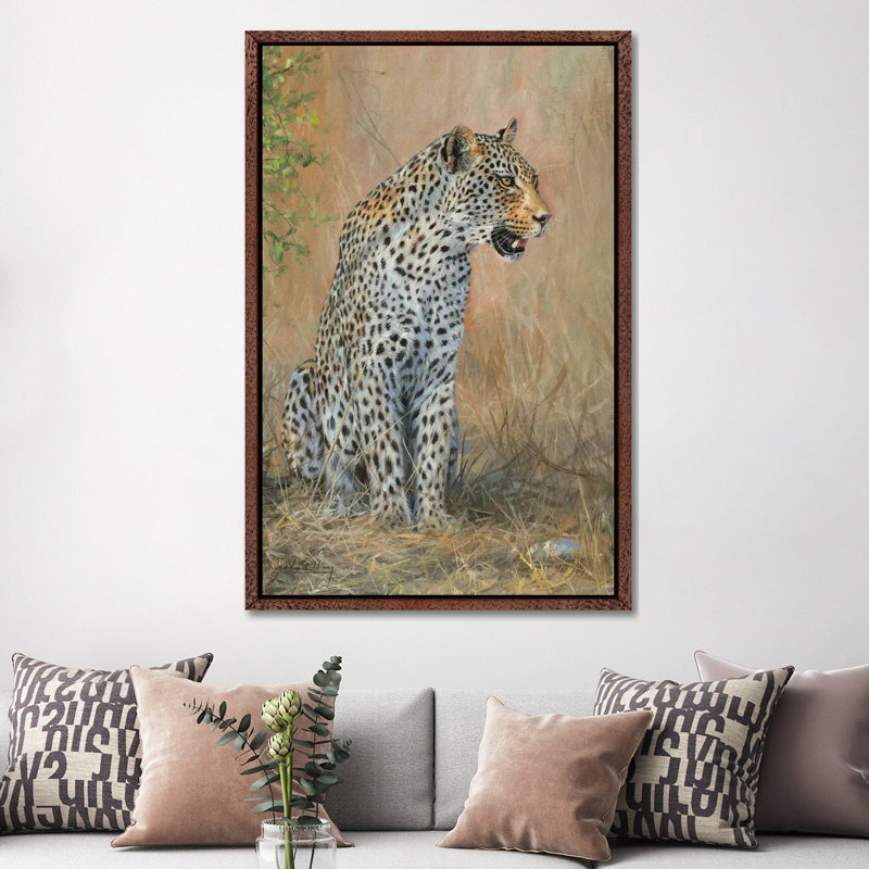 Leopard Male Sitting 1 Piece Wall Art on Canvas, 152.5 cm H x 101.5 cm W, Brown Framed