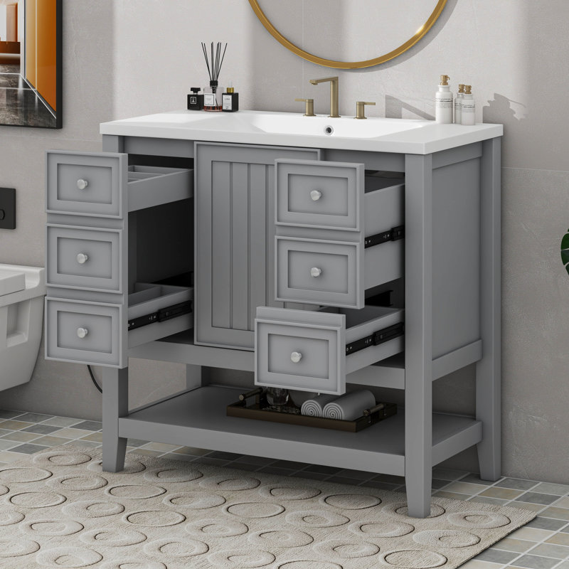 Meuble-lavabo 36 po avec lavabo, une armoire et trois tiroirs 36 po Meuble-lavabo 36 po avec lavabo, une armoire et trois tiroirs