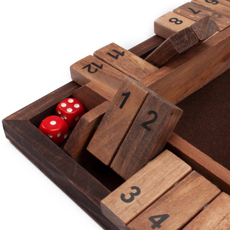 Jeu de dés à 4 joueurs en bois à 12 chiffres avec 8 dés. Version de table classique du jeu de pub anglais populaire…, Brun