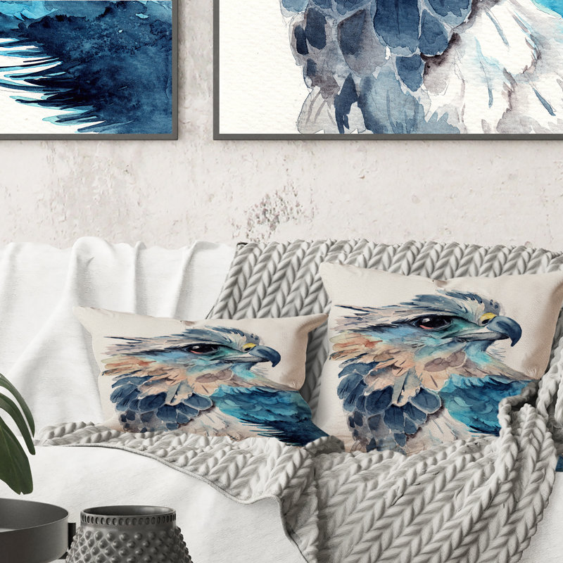 Portrait d'un aigle bleu - Coussin décoratif traditionnel imprimé 1