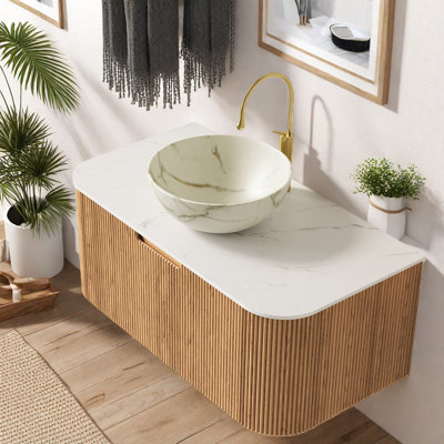 Premium 36" Vanity Cabinet And Sink, Modern Floating Design With Storage