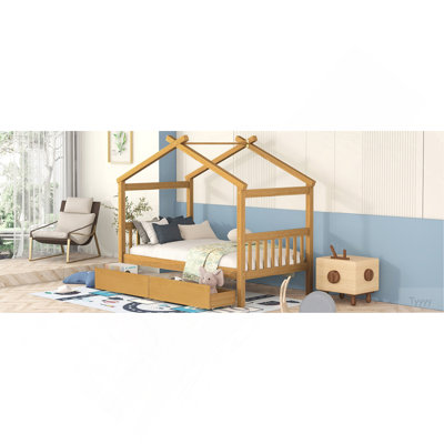 Lit simple en bois avec tiroirs