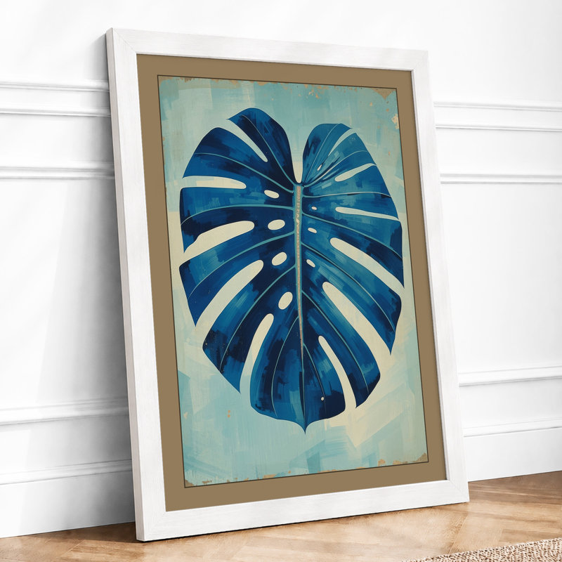 Monstera in Blue Botanical - Framed Print, A4 - 29.7 x 21.0 cm, White