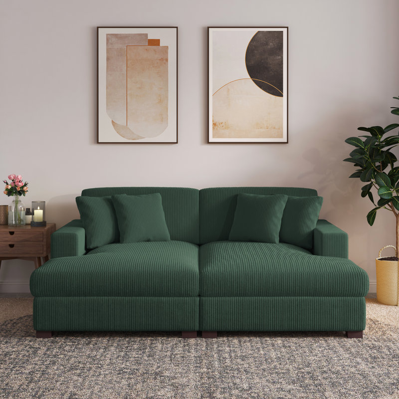 Oversized Upholstered Hunter Green Corduroy Sleeper Sofa Bed Lounge sofa with Armrests & Throw Pillows, Hunter Green