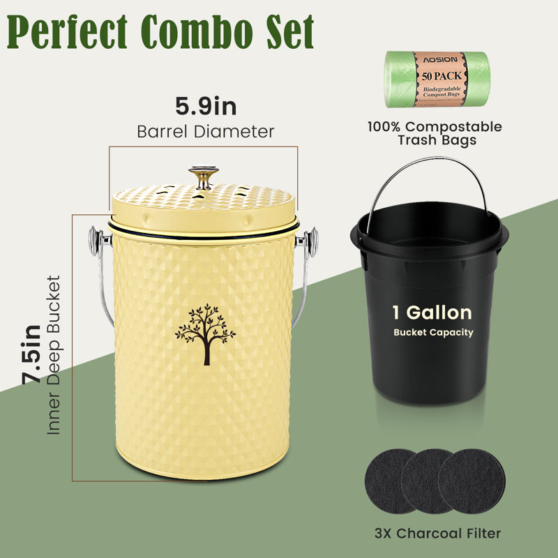 Countertop Compost Bin Kitchen,odourless Indoor Compost Bin With Lid And Compost Bags,compost Bucket Composter Container For Food Waste