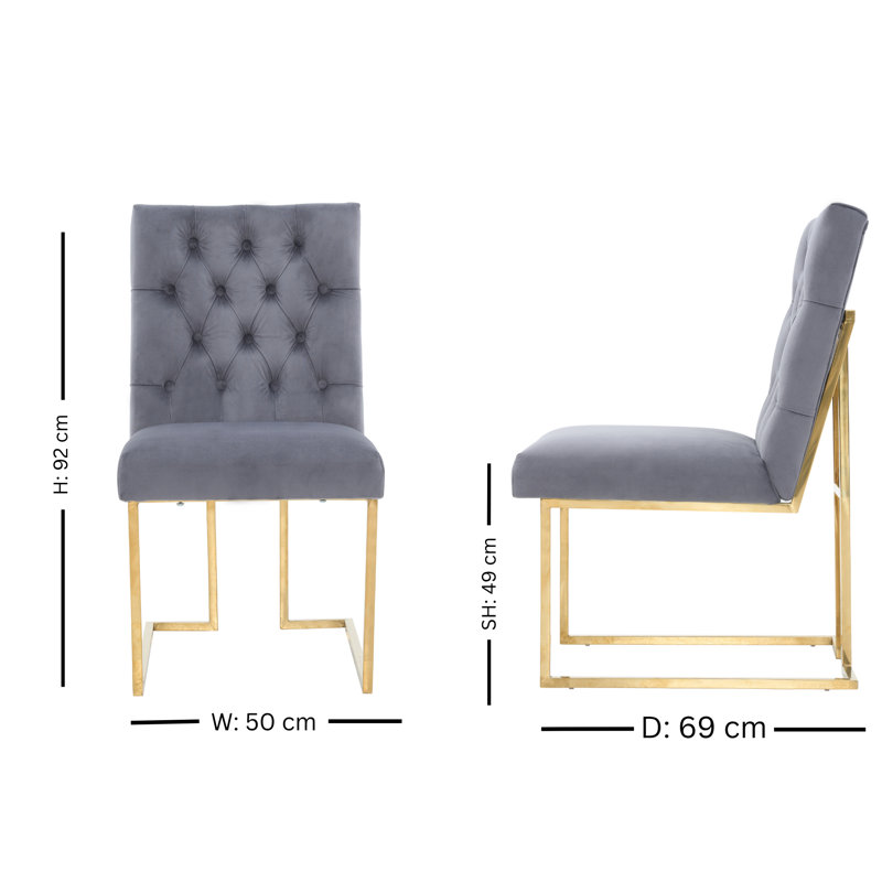 85cm H Tufted Upholstered Metal Upholstered Back Side Chair, Grey