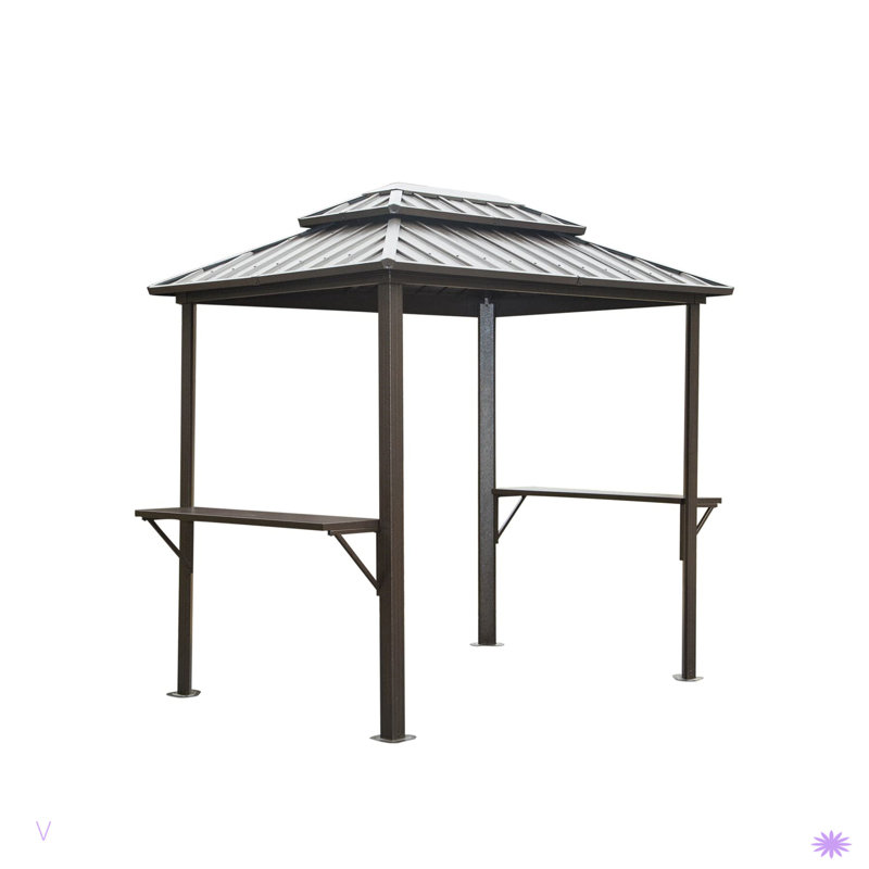 Grill Gazebo, Aluminum BBQ Gazebo Outdoor Metal Frame With Shelves Serving Tables, Permanent Double Roof Hard Top Gazebos For Patio Lawn Deck Backyard And Garden