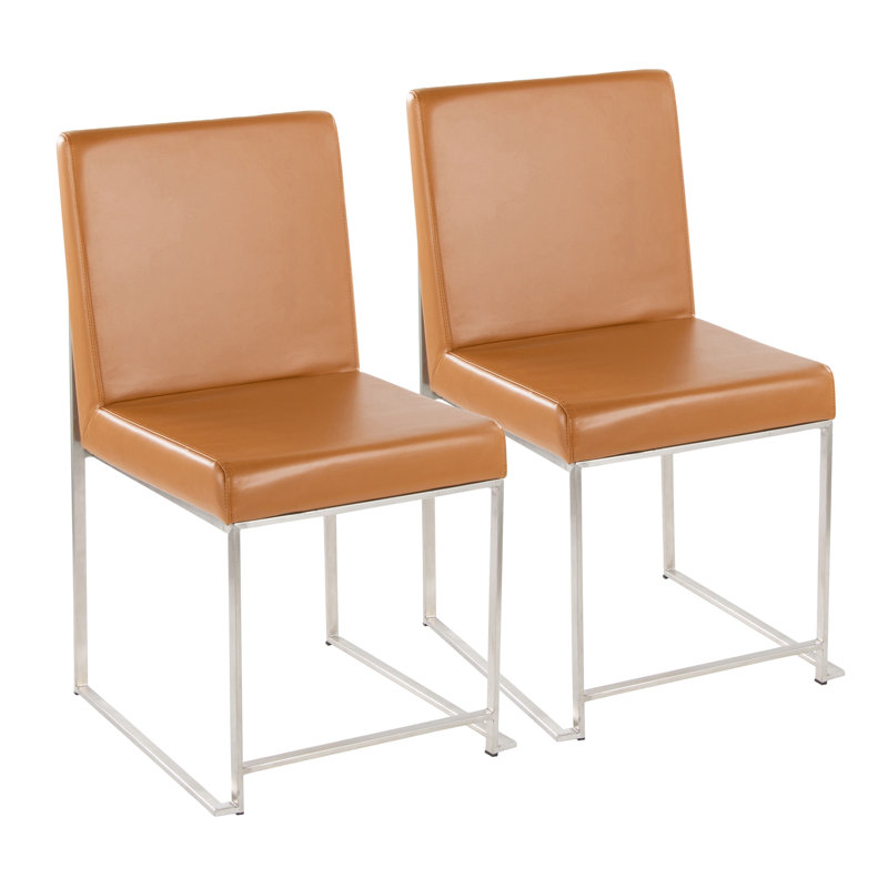 Chaise d'appoint Ernestine, Acier Inoxydable, Similicuir chameau