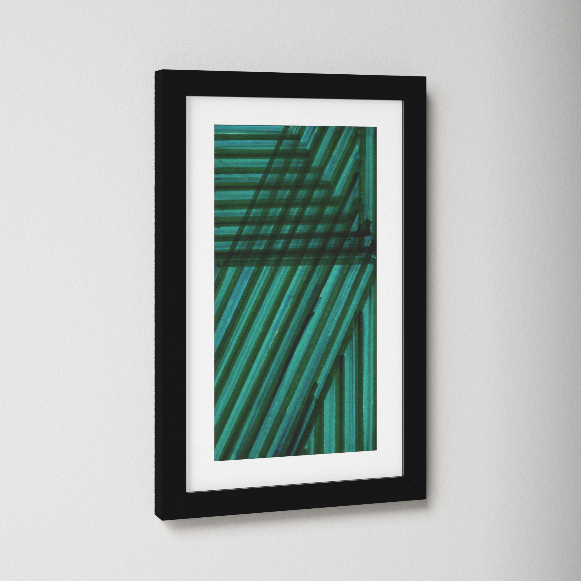 Line Study Blue by Charles Mcmullen, 14.12" H x 9.12" W x 0.88" D, Black Framed Paper