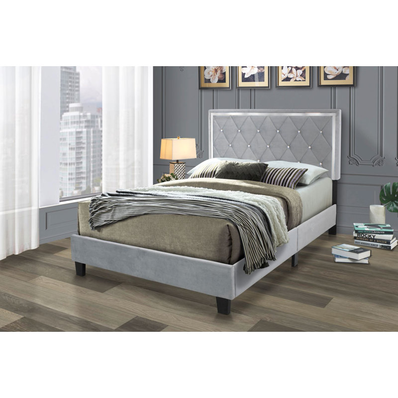 Lit plateforme tapissier en bois Fusco, Très grand, gris