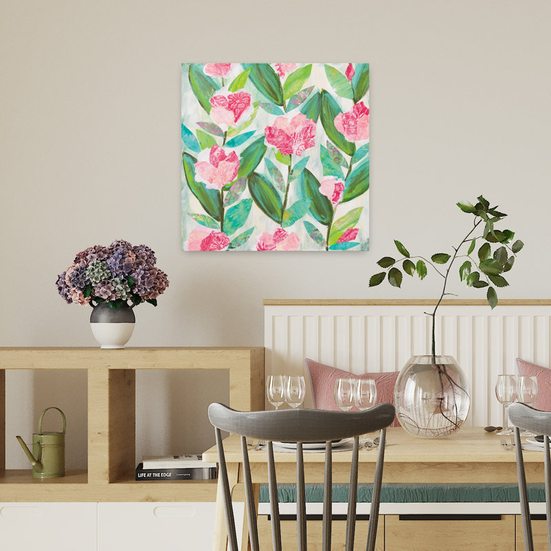 Art contemporain de jardin rose, H 18 po x l 18 po