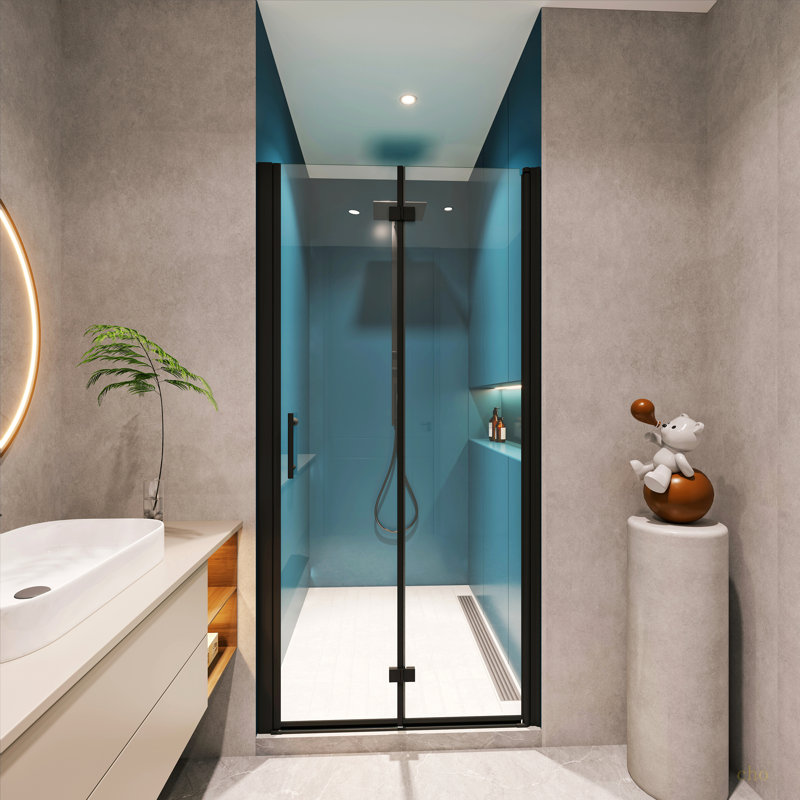 1 3/8" Adjustment,Universal Pivot Shower Door, With 1/4" Tempered Glass Finish 3072, Black