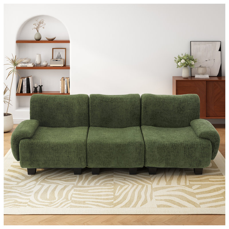 Green Chenille 94.5-Inch 3-Seater Sofa with Compressed Packaging