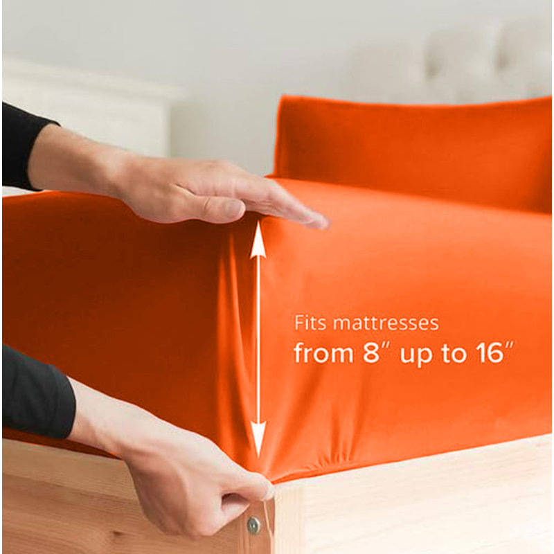  Premium Luxury 4 Piece Rayon from Bamboo Sheet Set, Twin, Orange