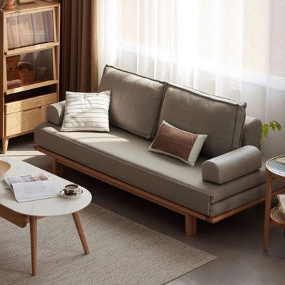 78.74"Light Gray Solid Oak Three-Proof Tech Fabric Pull Out 2-Seater Convertible Sofa Bed