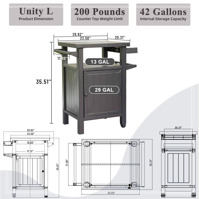 Grill Carts with Storage and Wheels, Expand storage, improve operational efficiency, multi-function integration, Brown