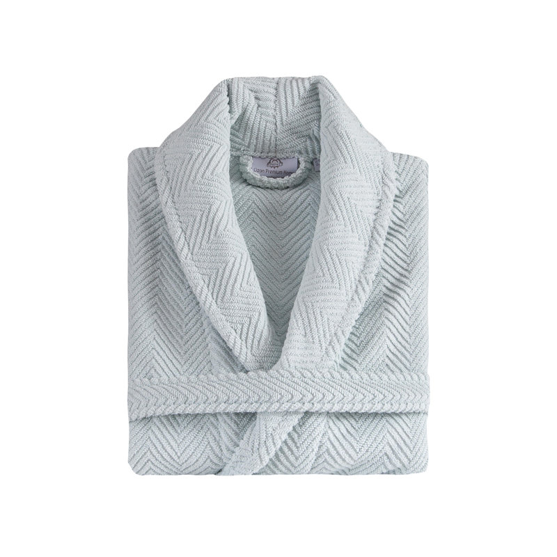 Peignoir 100% coton à chevrons, M, Aqua pâle