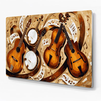 «Music Country and Western Instruments», art mural en métal brun